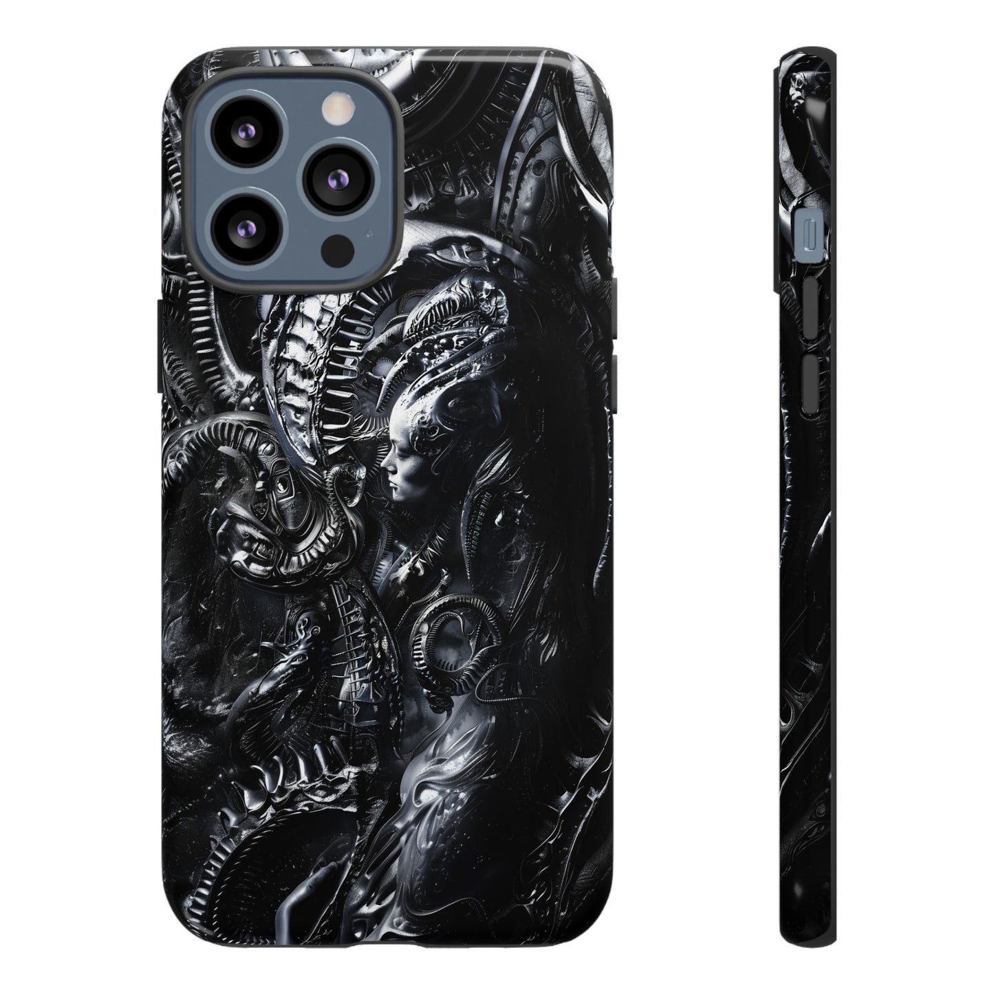 Biomechanical Transhumanism Phone Case – Alien Horror Design for iPhone and Samsung Galaxy Devices