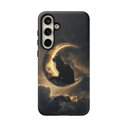 Black Cat on Crescent Moon Phone Case - Mystical Night Sky Design for iPhone, Samsung Galaxy, and Google Pixel Devices