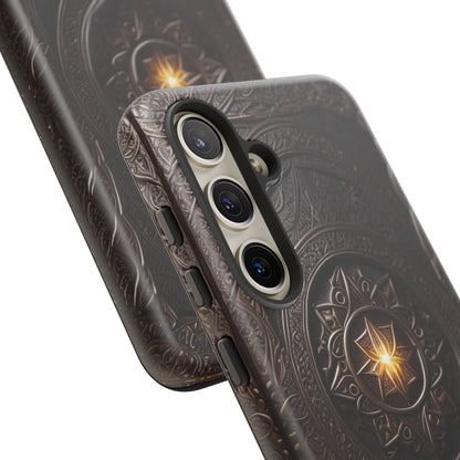 Intricate Leather Flower Tough Phone Case – Elegant Floral Design for iPhone, Samsung Galaxy, and Google Pixel Devices