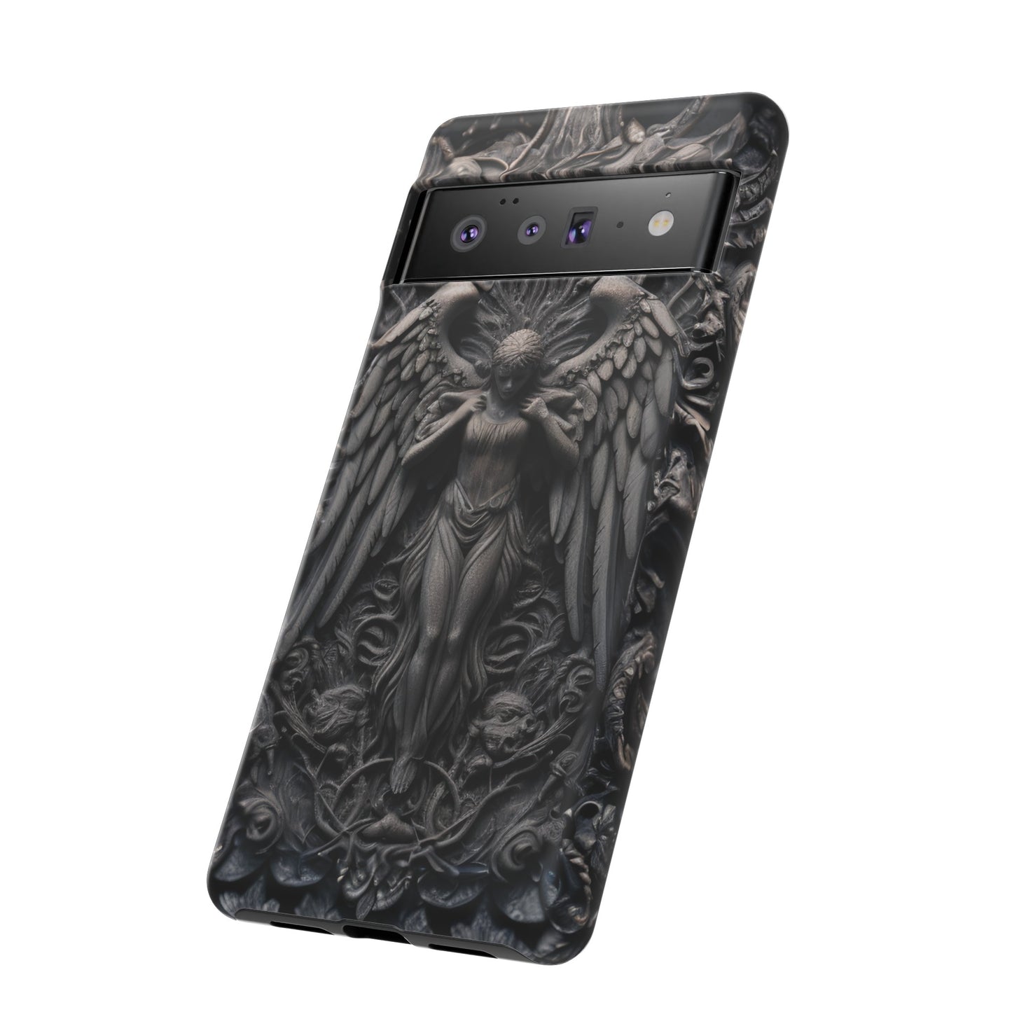 Grey Angel Phone Case – Gothic Marble Statue Design for iPhone, Samsung Galaxy, and Google Pixel Devices