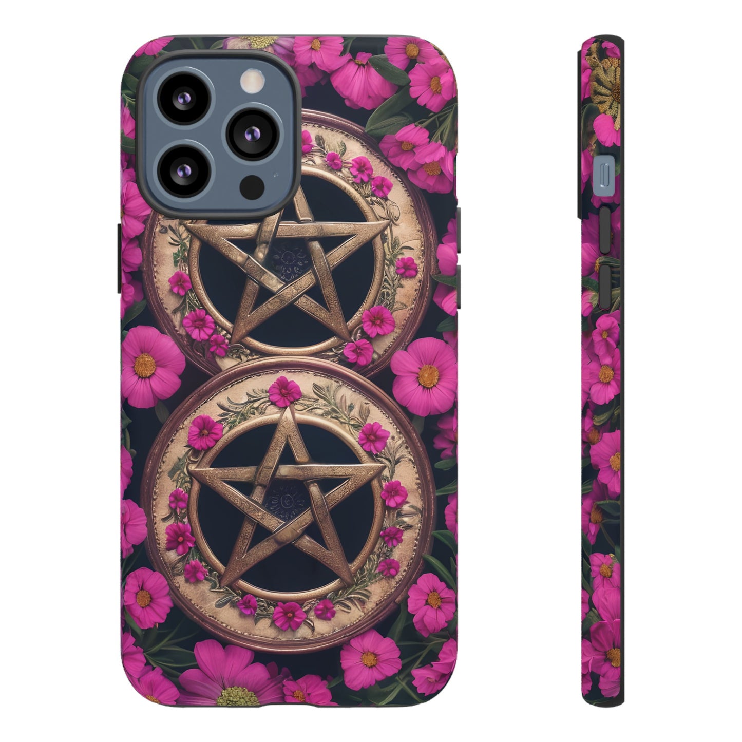 Pentacles in Pink Flowers Tough Phone Case – Mystical Floral Design for iPhone, Samsung Galaxy, and Google Pixel Devices