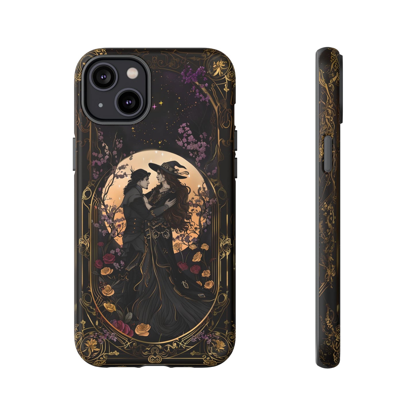 Gothic Romance Phone Case - Enchanted Witch and Lover Design for iPhone, Samsung Galaxy, and Google Pixel Devices