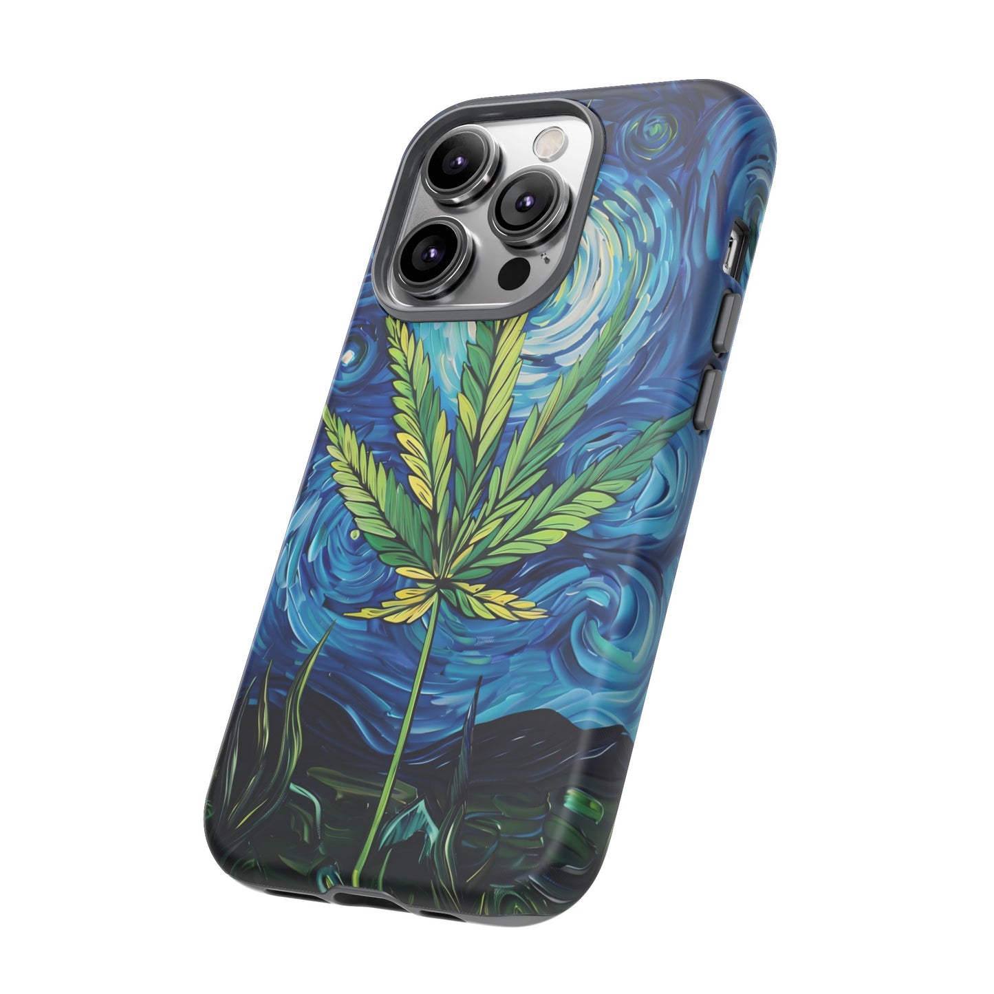 Pot Leaf Starry Night Phone Case – Artistic Marijuana Design for iPhone, Samsung Galaxy, and Google Pixel Devices