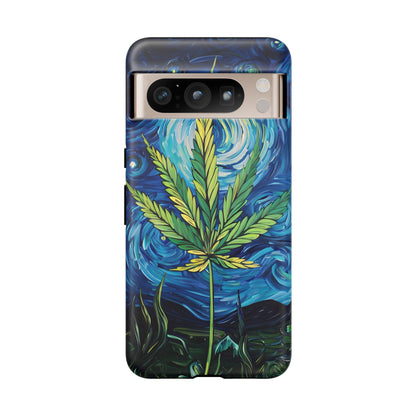 Pot Leaf Starry Night Phone Case – Artistic Marijuana Design for iPhone, Samsung Galaxy, and Google Pixel Devices