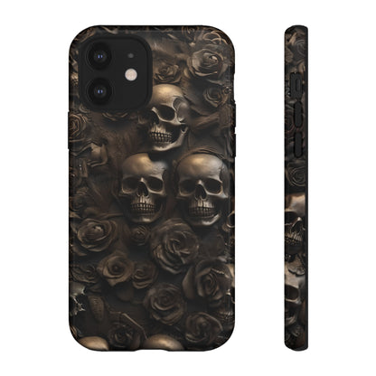 Sepia Gothic Skulls and Roses Phone Case – Dark Floral Design for iPhone, Samsung Galaxy, and Google Pixel Devices