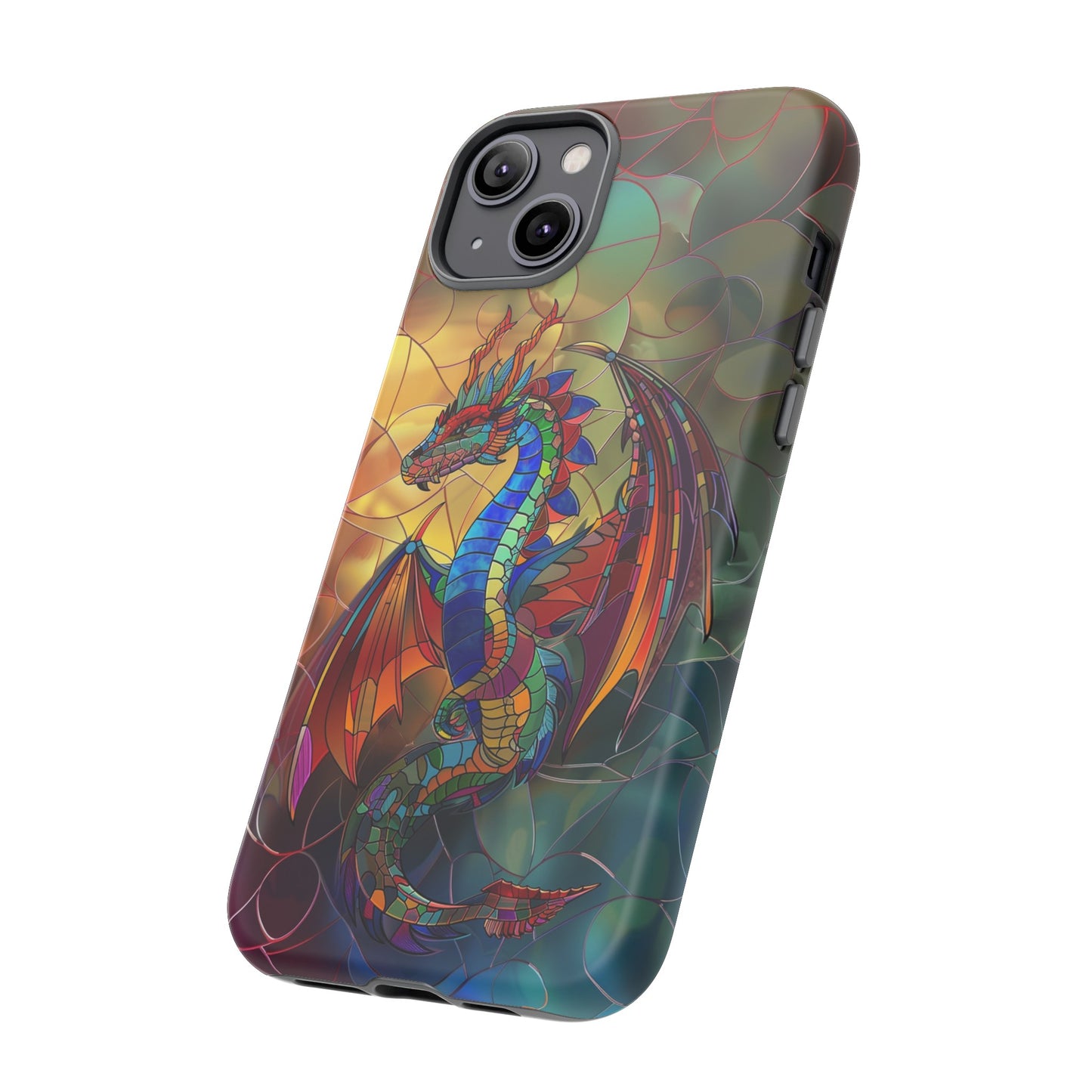 Stained Glass Dragon Phone Case - Colorful Fantasy Design for iPhone, Samsung Galaxy, Google Pixel Devices