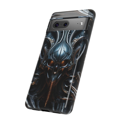 Metallic Alien Mask Phone Case – Futuristic Alien Horror Design for iPhone, Samsung Galaxy, and Google Pixel Devices