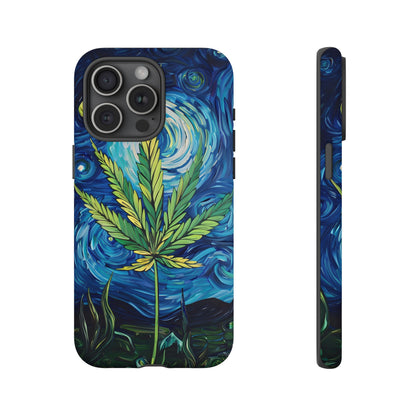 Pot Leaf Starry Night Phone Case – Artistic Marijuana Design for iPhone, Samsung Galaxy, and Google Pixel Devices