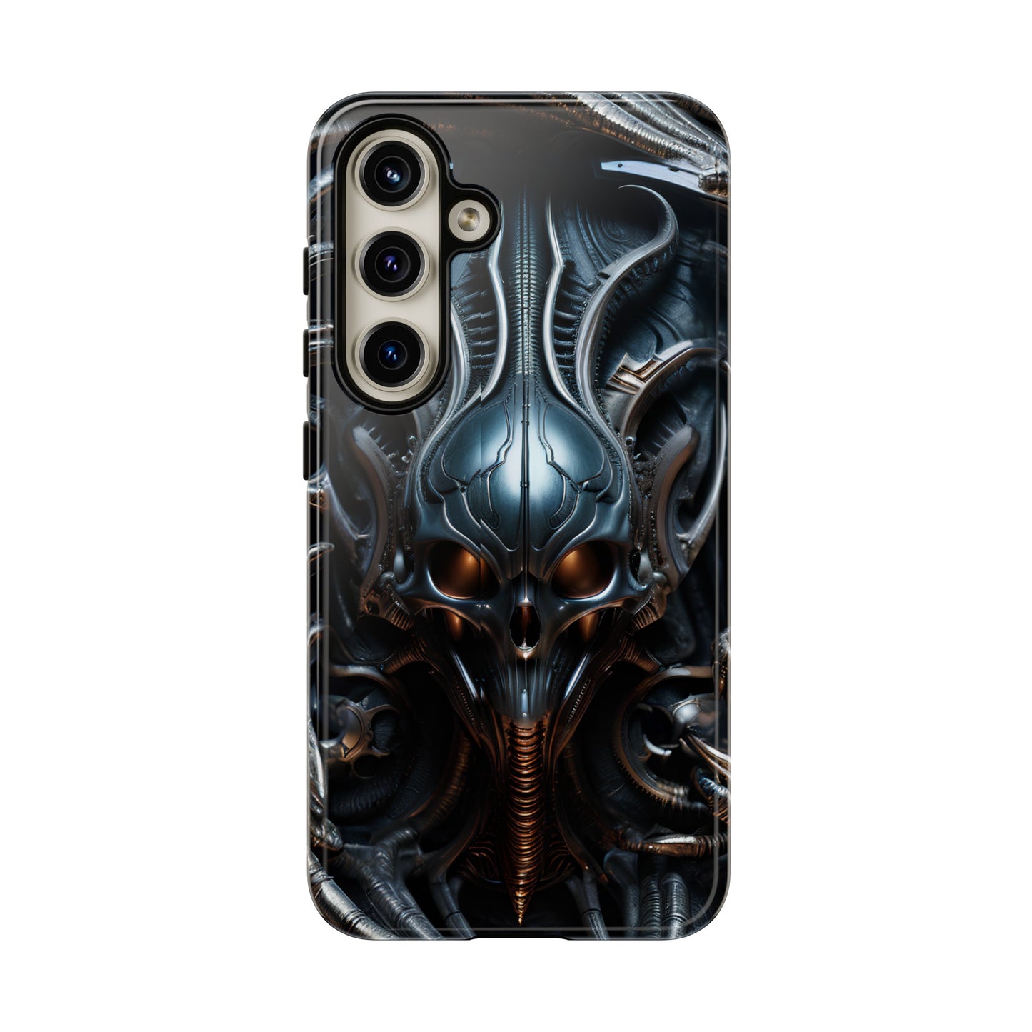 Metallic Alien Mask Phone Case – Futuristic Alien Horror Design for iPhone, Samsung Galaxy, and Google Pixel Devices