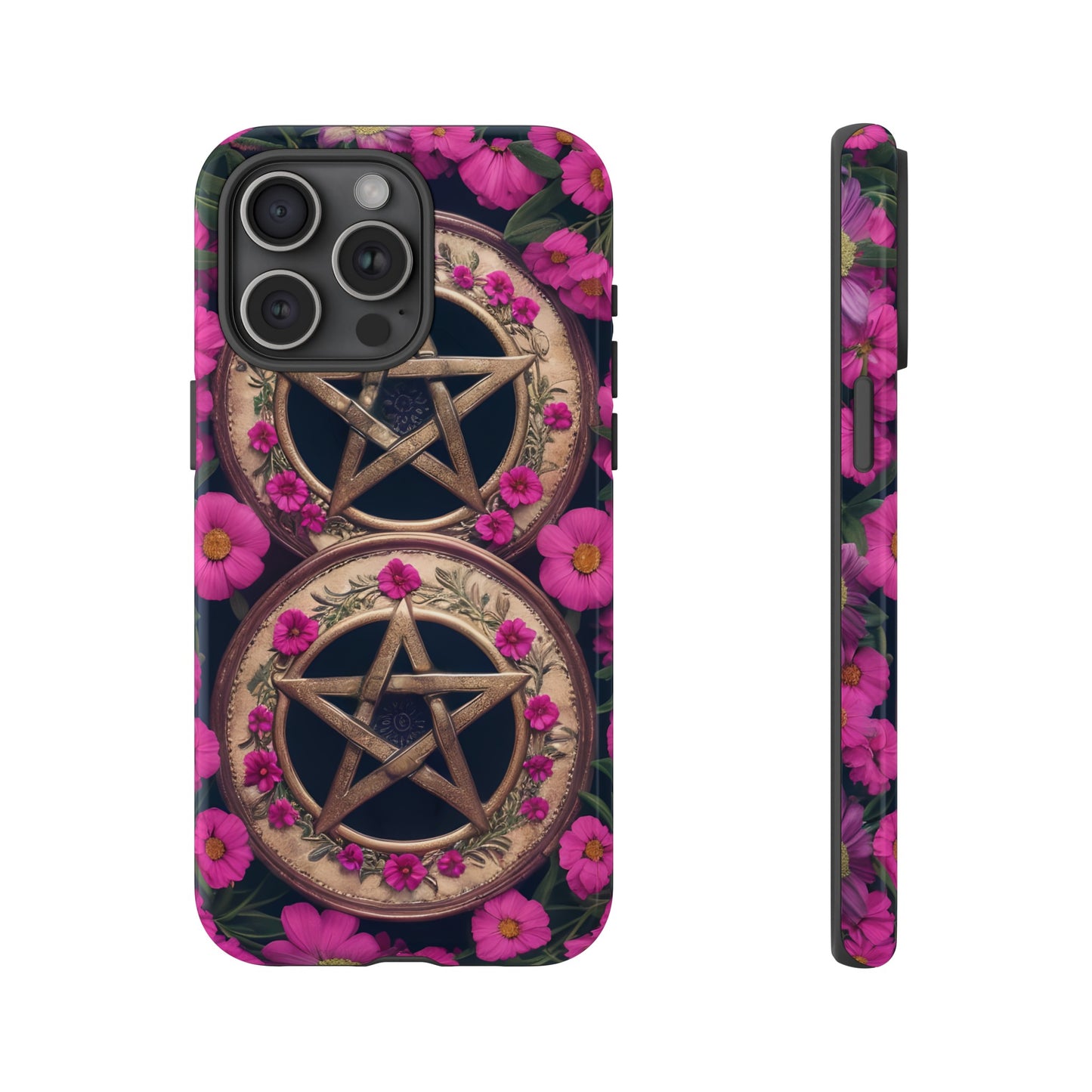 Pentacles in Pink Flowers Tough Phone Case – Mystical Floral Design for iPhone, Samsung Galaxy, and Google Pixel Devices