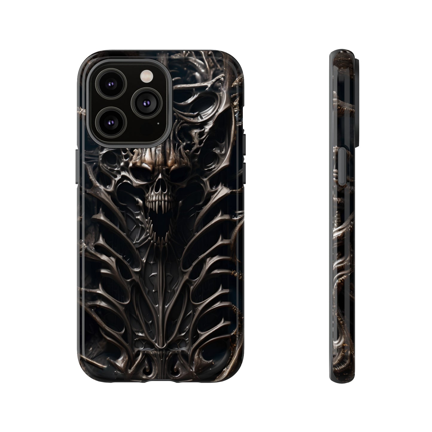 Biomechanical Horror 3 Tough Phone Case – Futuristic Alien Skull Design for iPhone, Samsung Galaxy, and Google Pixel Devices