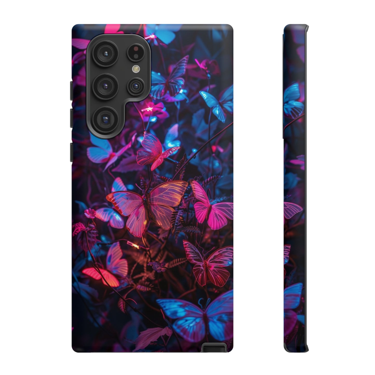 Neon Butterfly Garden Phone Case - Vibrant Nighttime Design for iPhone, Samsung Galaxy, and Google Pixel Devices