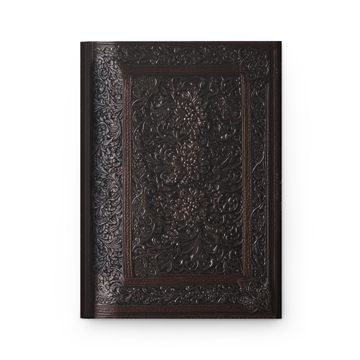 Brown Intricate Floral Leather Hardcover Notebook – Elegant Journal for Writing and Sketching