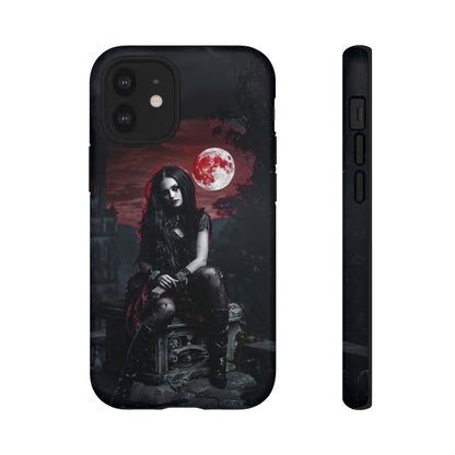 Gothic Vampire Girl Phone Case - Dark Fantasy Design with Blood Moon for iPhone,  Samsung Galaxy, and Google Pixel Devices