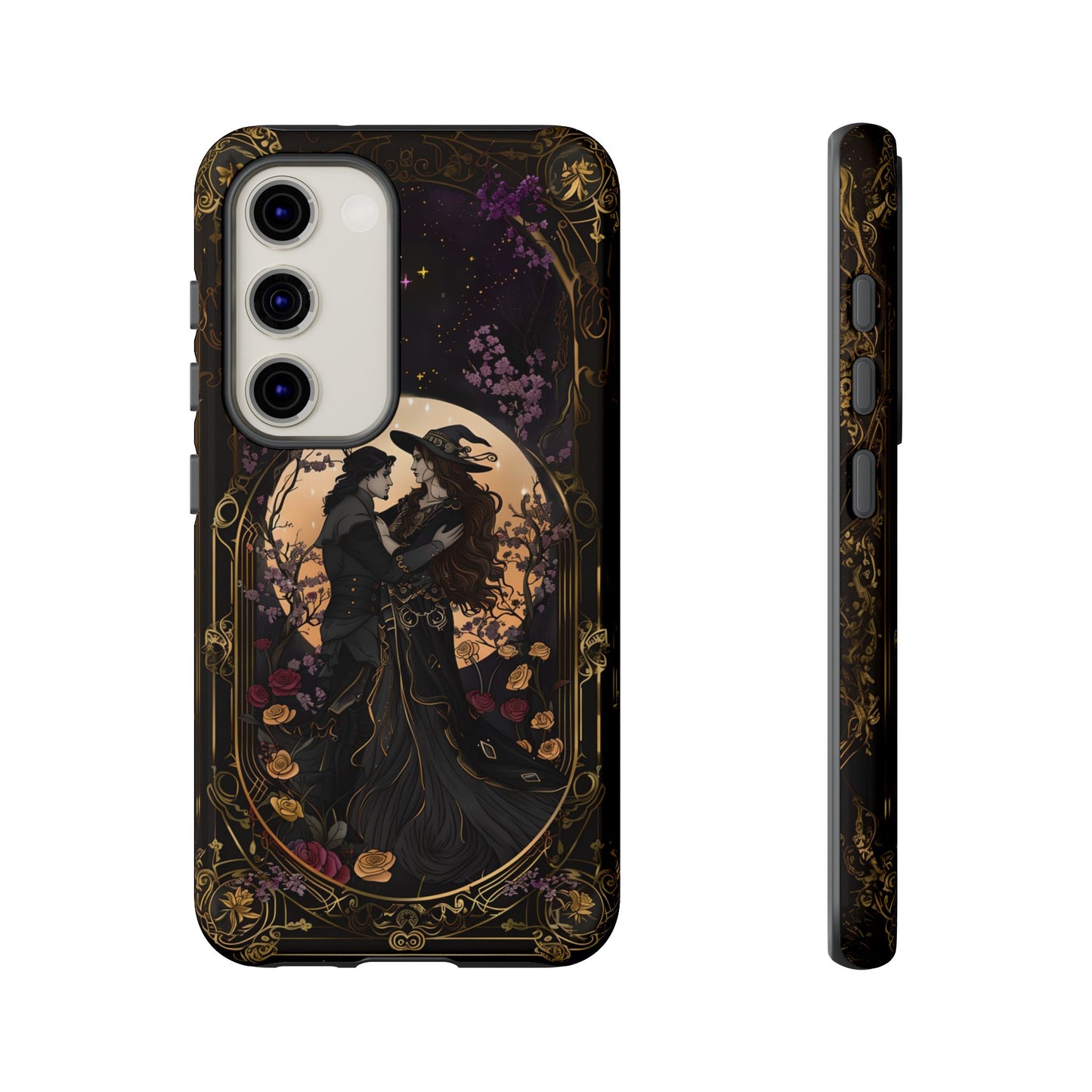 Gothic Romance Phone Case - Enchanted Witch and Lover Design for iPhone, Samsung Galaxy, and Google Pixel Devices