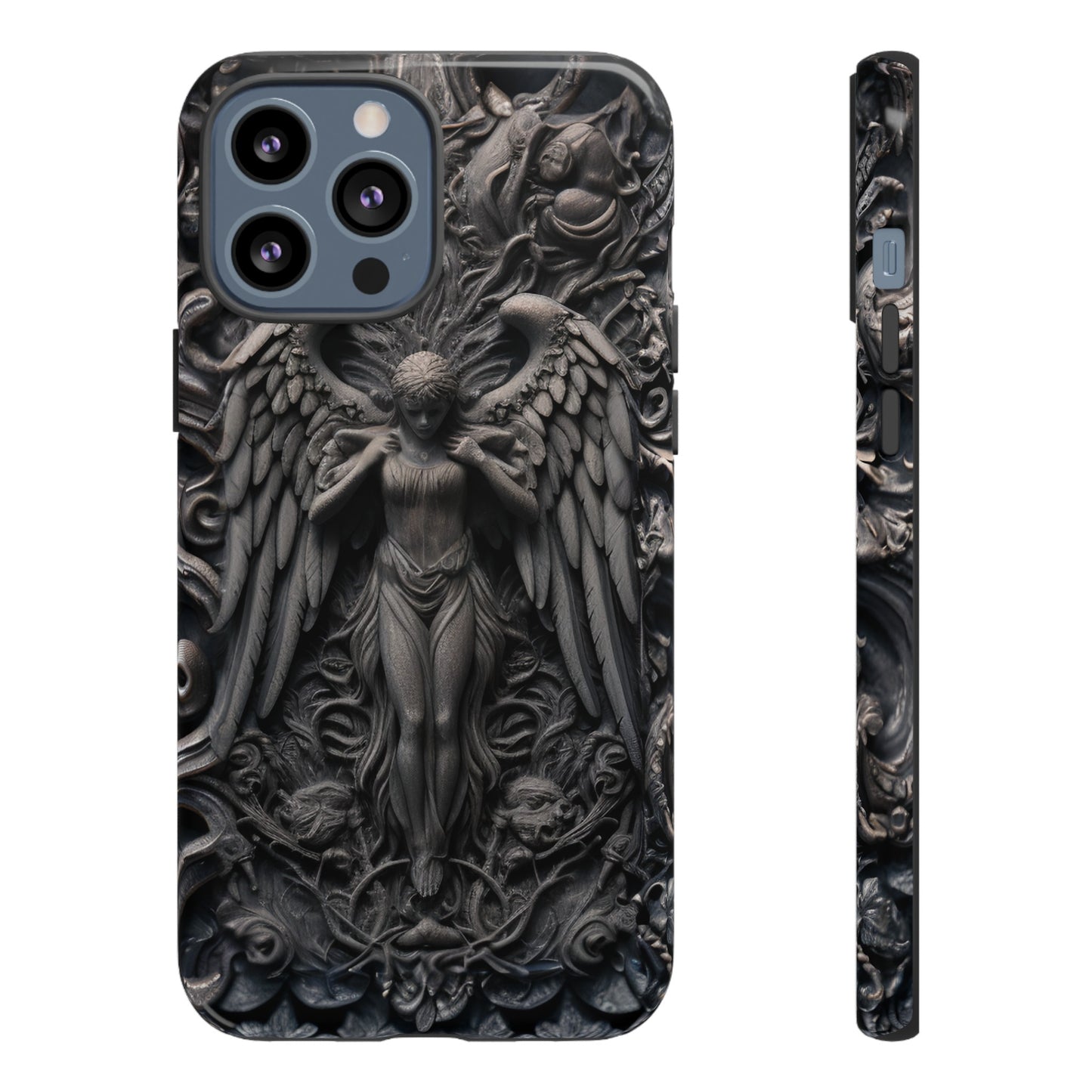 Grey Angel Phone Case – Gothic Marble Statue Design for iPhone, Samsung Galaxy, and Google Pixel Devices