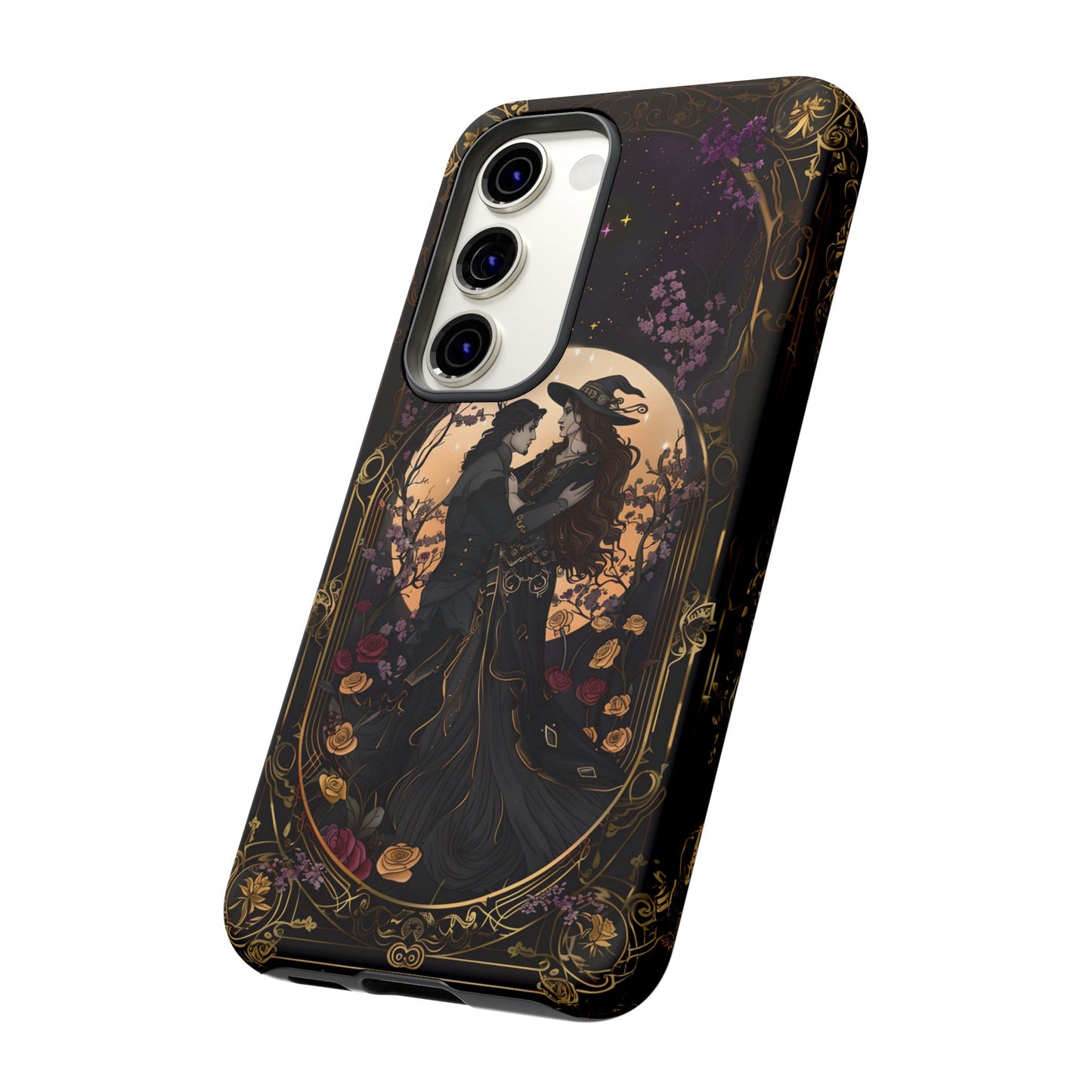 Gothic Romance Phone Case - Enchanted Witch and Lover Design for iPhone, Samsung Galaxy, and Google Pixel Devices