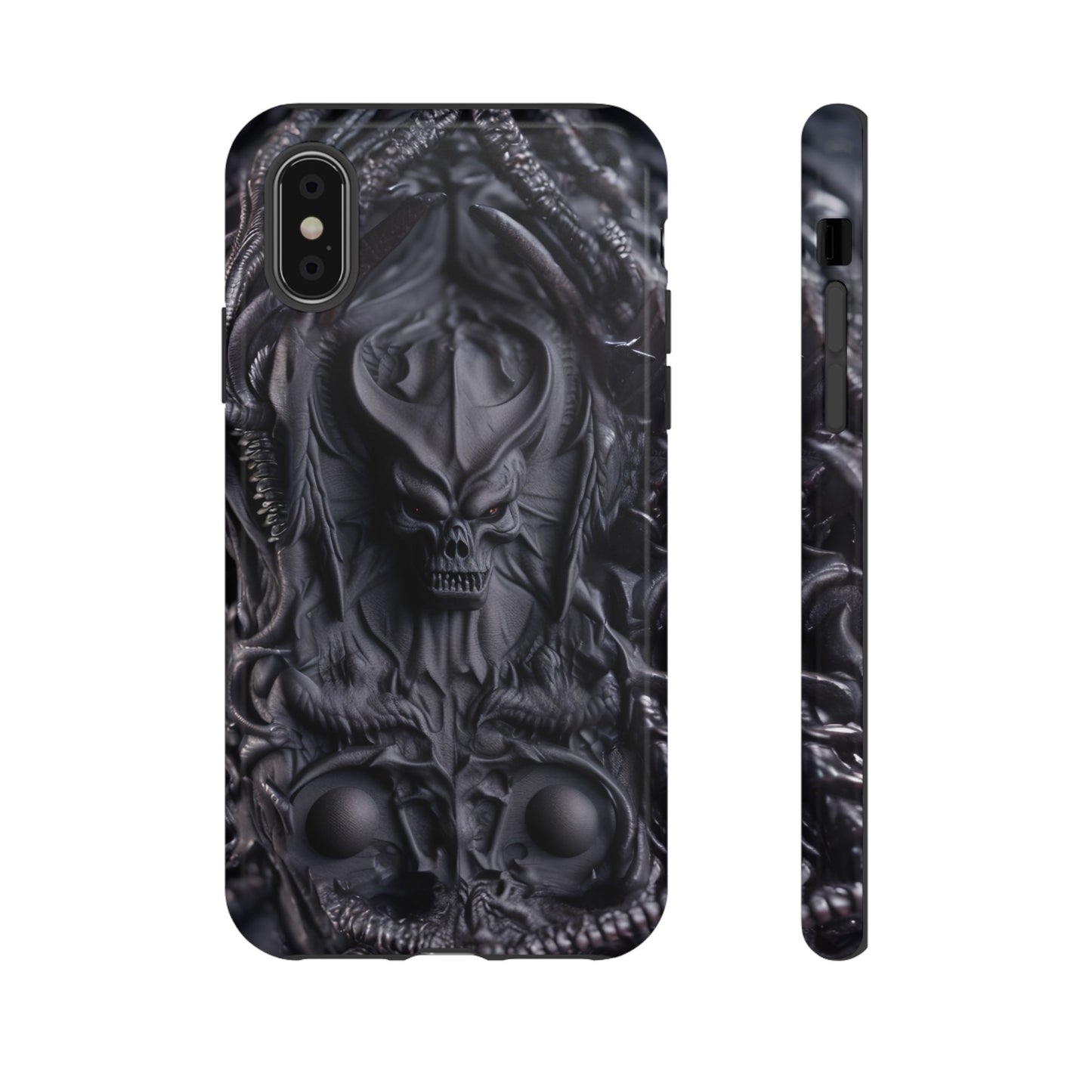 Black Demon Phone Case – Horned Hell Horror Design for iPhone, Samsung Galaxy, and Google Pixel Devices