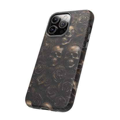 Sepia Gothic Skulls and Roses Phone Case – Dark Floral Design for iPhone, Samsung Galaxy, and Google Pixel Devices