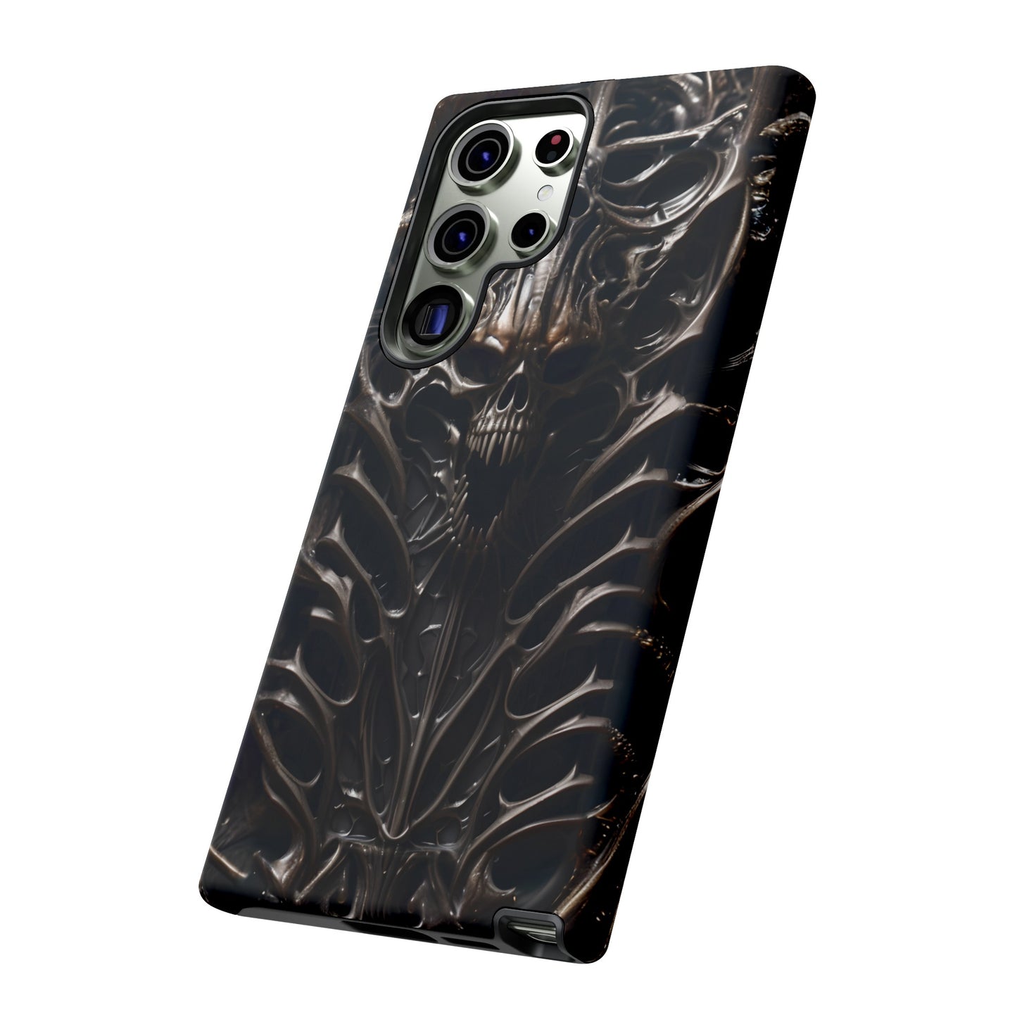 Biomechanical Horror 3 Tough Phone Case – Futuristic Alien Skull Design for iPhone, Samsung Galaxy, and Google Pixel Devices