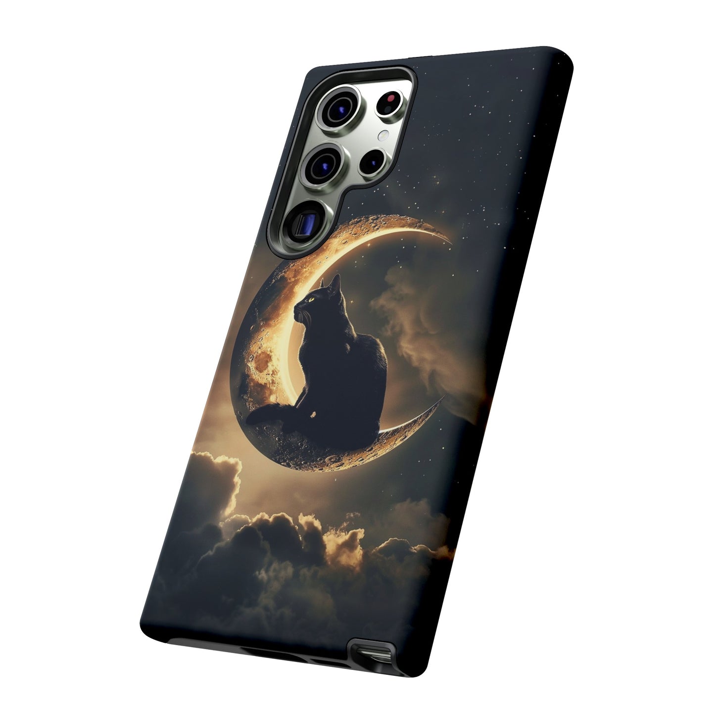 Black Cat on Crescent Moon Phone Case - Mystical Night Sky Design for iPhone, Samsung Galaxy, and Google Pixel Devices