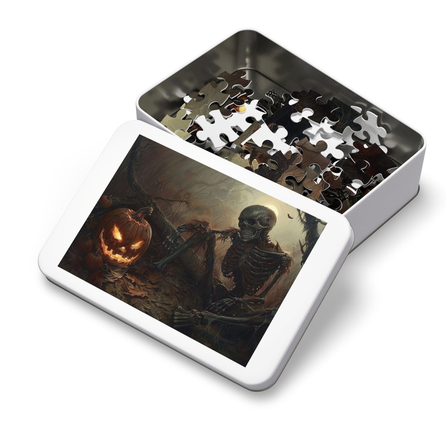 Spooky Skeleton and Jack-o'-Lantern Halloween Jigsaw Puzzle - 110, 252, 500-Piece Versions