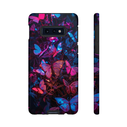 Neon Butterfly Garden Phone Case - Vibrant Nighttime Design for iPhone, Samsung Galaxy, and Google Pixel Devices