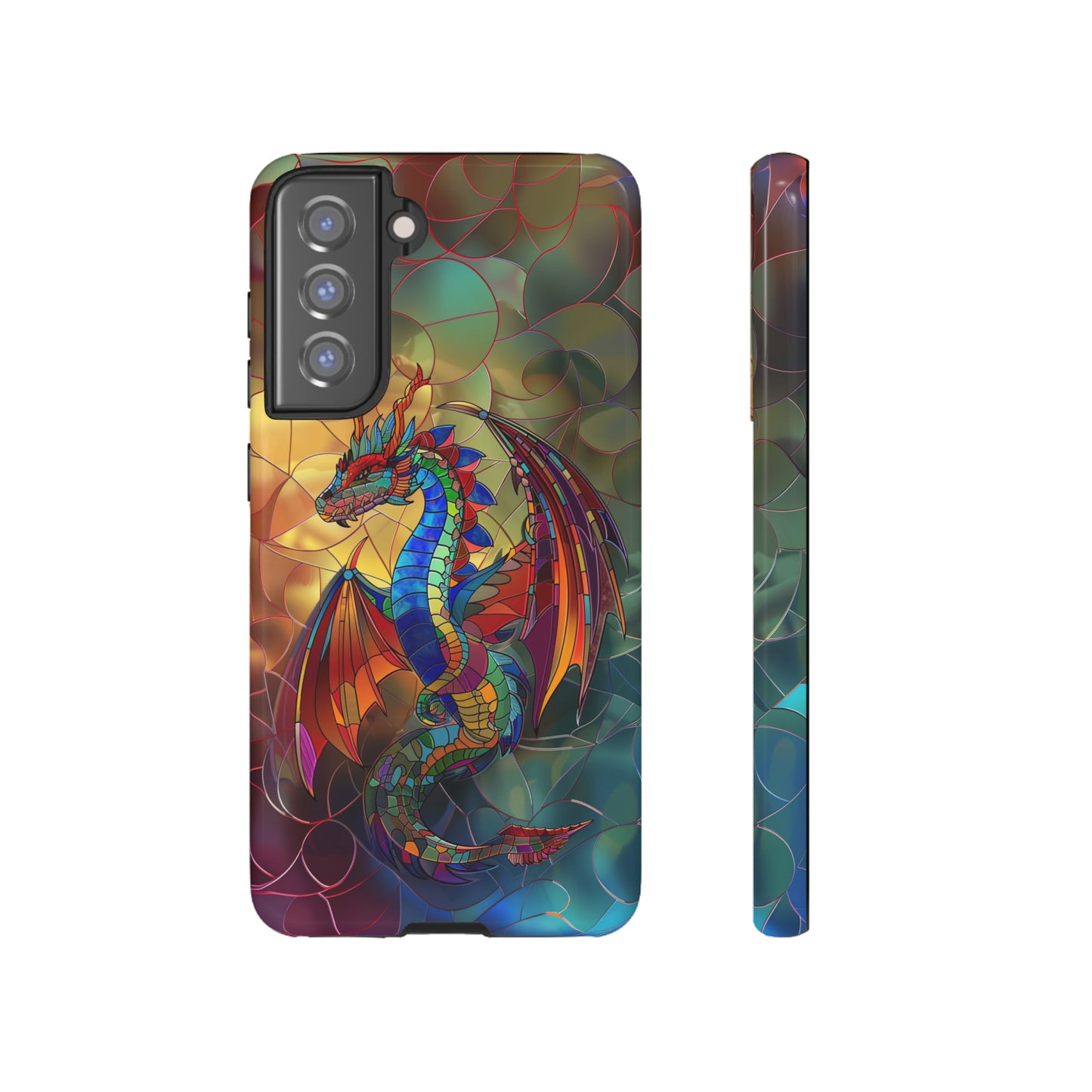 Stained Glass Dragon Phone Case - Colorful Fantasy Design for iPhone, Samsung Galaxy, Google Pixel Devices