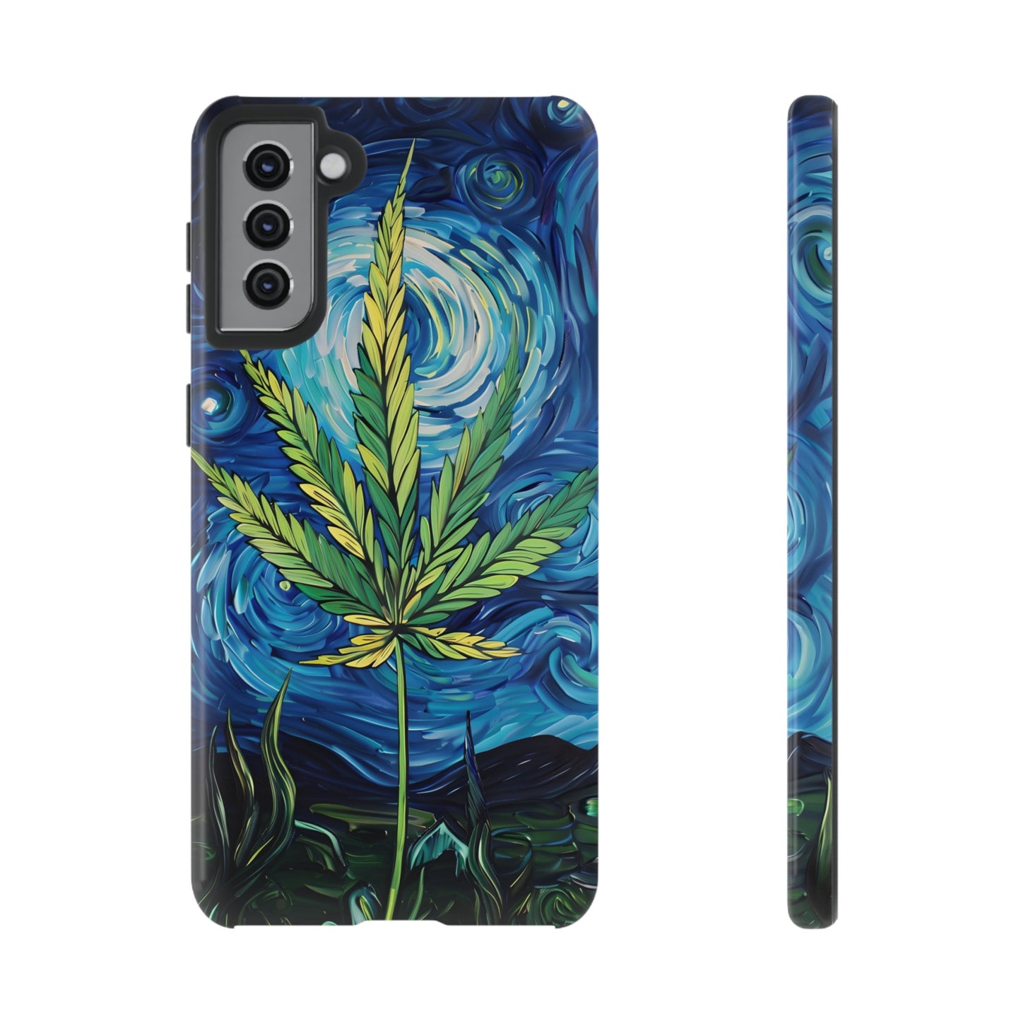 Pot Leaf Starry Night Phone Case – Artistic Marijuana Design for iPhone, Samsung Galaxy, and Google Pixel Devices