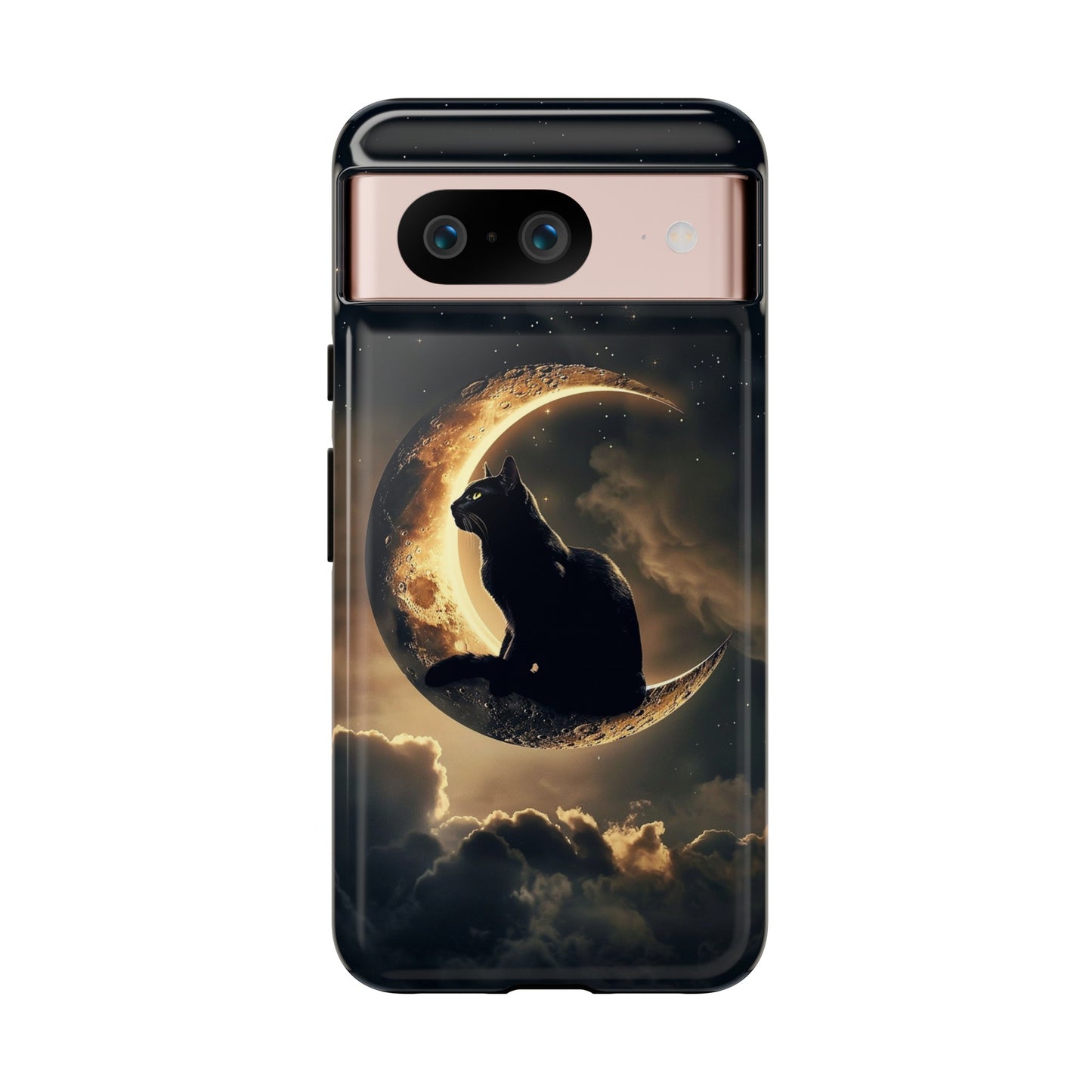 Black Cat on Crescent Moon Phone Case - Mystical Night Sky Design for iPhone, Samsung Galaxy, and Google Pixel Devices