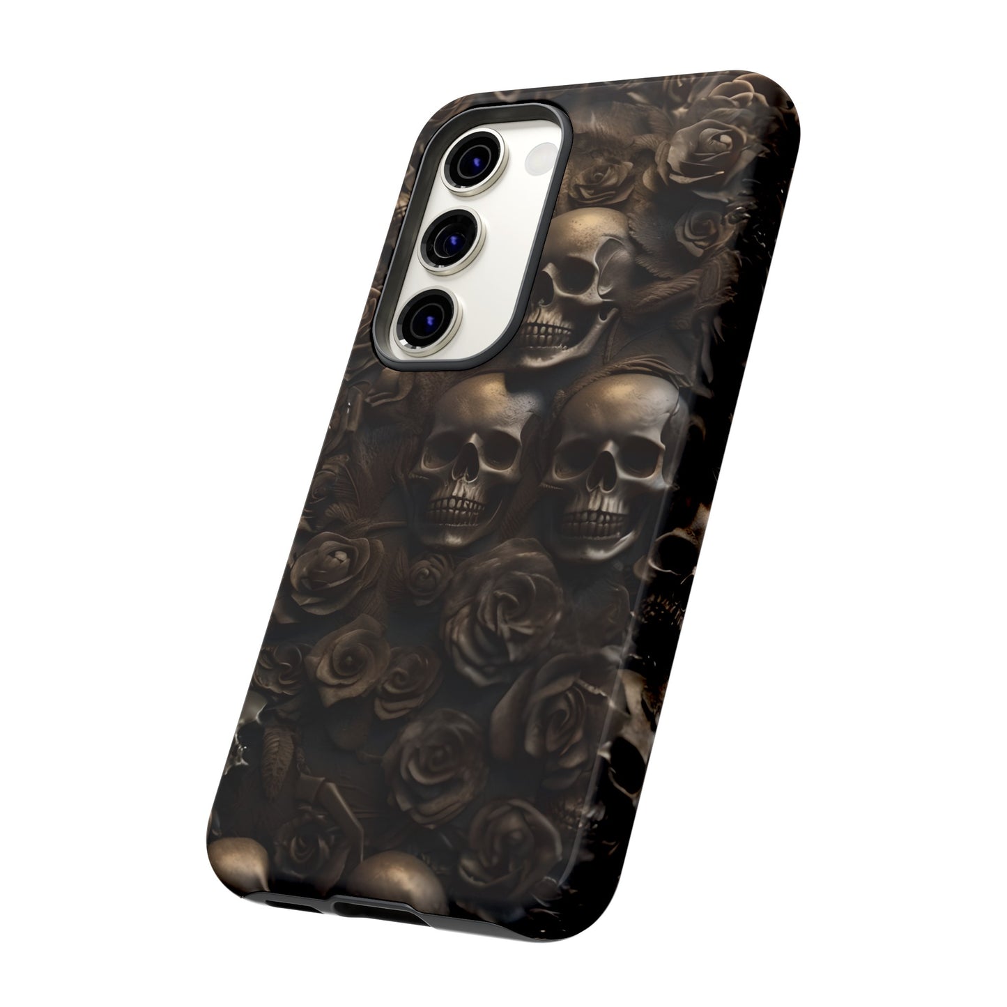 Sepia Gothic Skulls and Roses Phone Case – Dark Floral Design for iPhone, Samsung Galaxy, and Google Pixel Devices