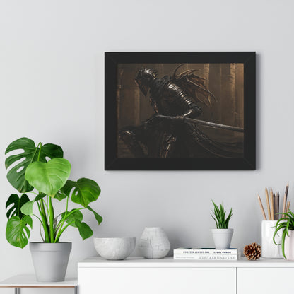 Framed Poster of a Dark Gothic Knight in Candlelit Medieval Castle - Fantasy Wall Art Decor