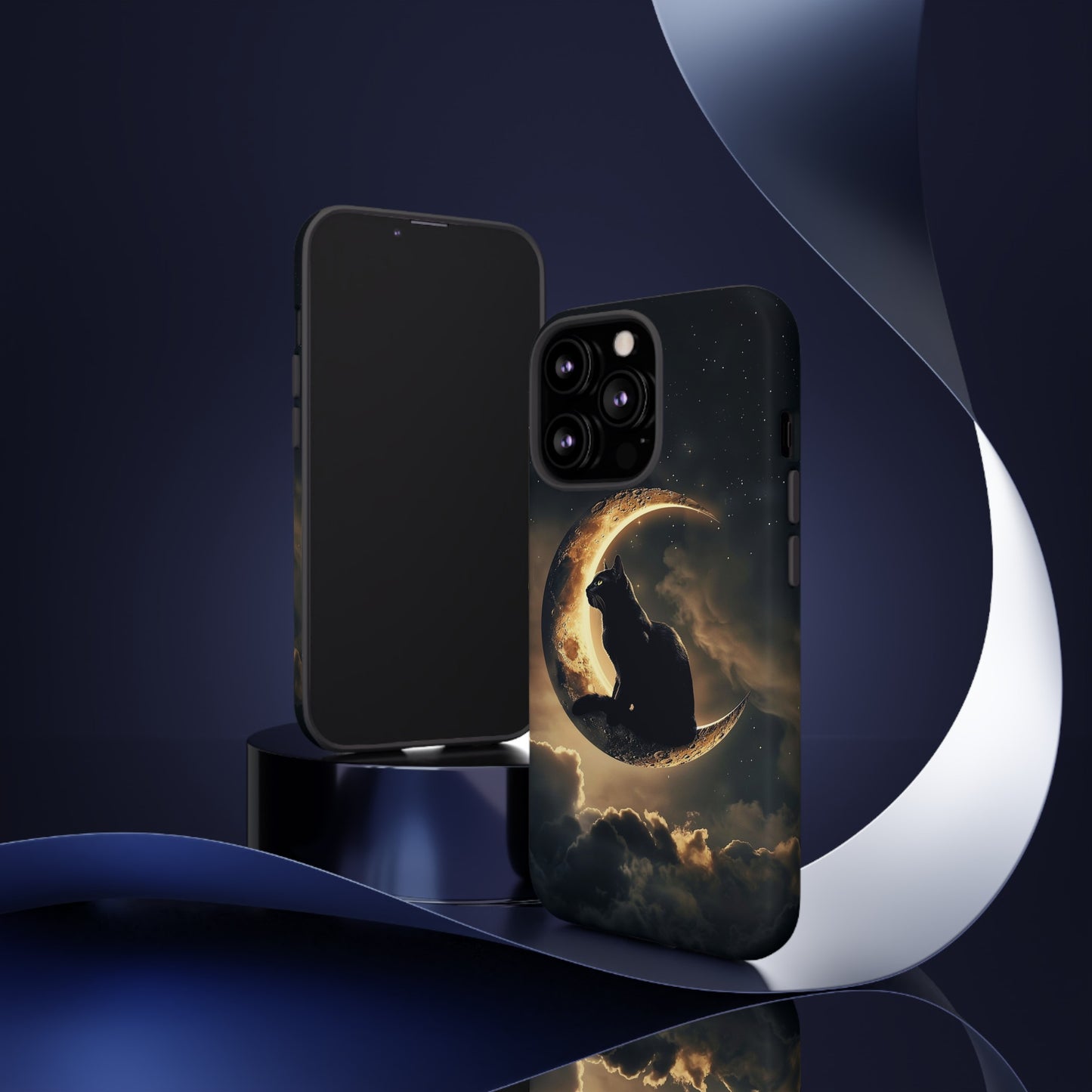 Black Cat on Crescent Moon Phone Case - Mystical Night Sky Design for iPhone, Samsung Galaxy, and Google Pixel Devices