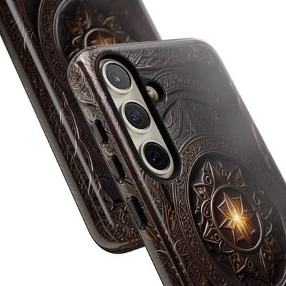 Intricate Leather Flower Tough Phone Case – Elegant Floral Design for iPhone, Samsung Galaxy, and Google Pixel Devices