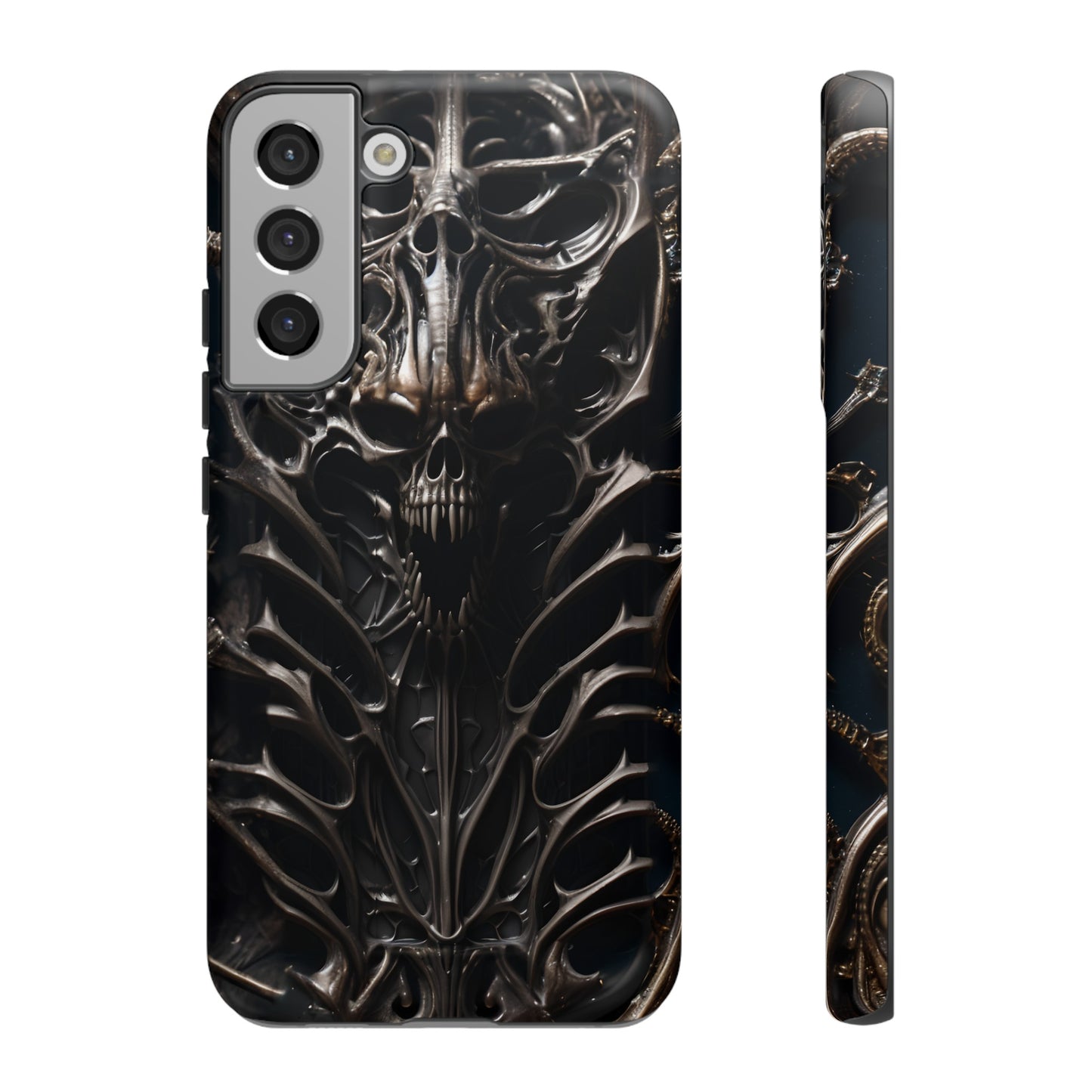 Biomechanical Horror 3 Tough Phone Case – Futuristic Alien Skull Design for iPhone, Samsung Galaxy, and Google Pixel Devices