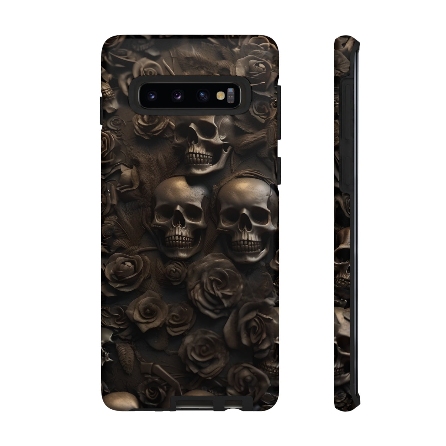 Sepia Gothic Skulls and Roses Phone Case – Dark Floral Design for iPhone, Samsung Galaxy, and Google Pixel Devices