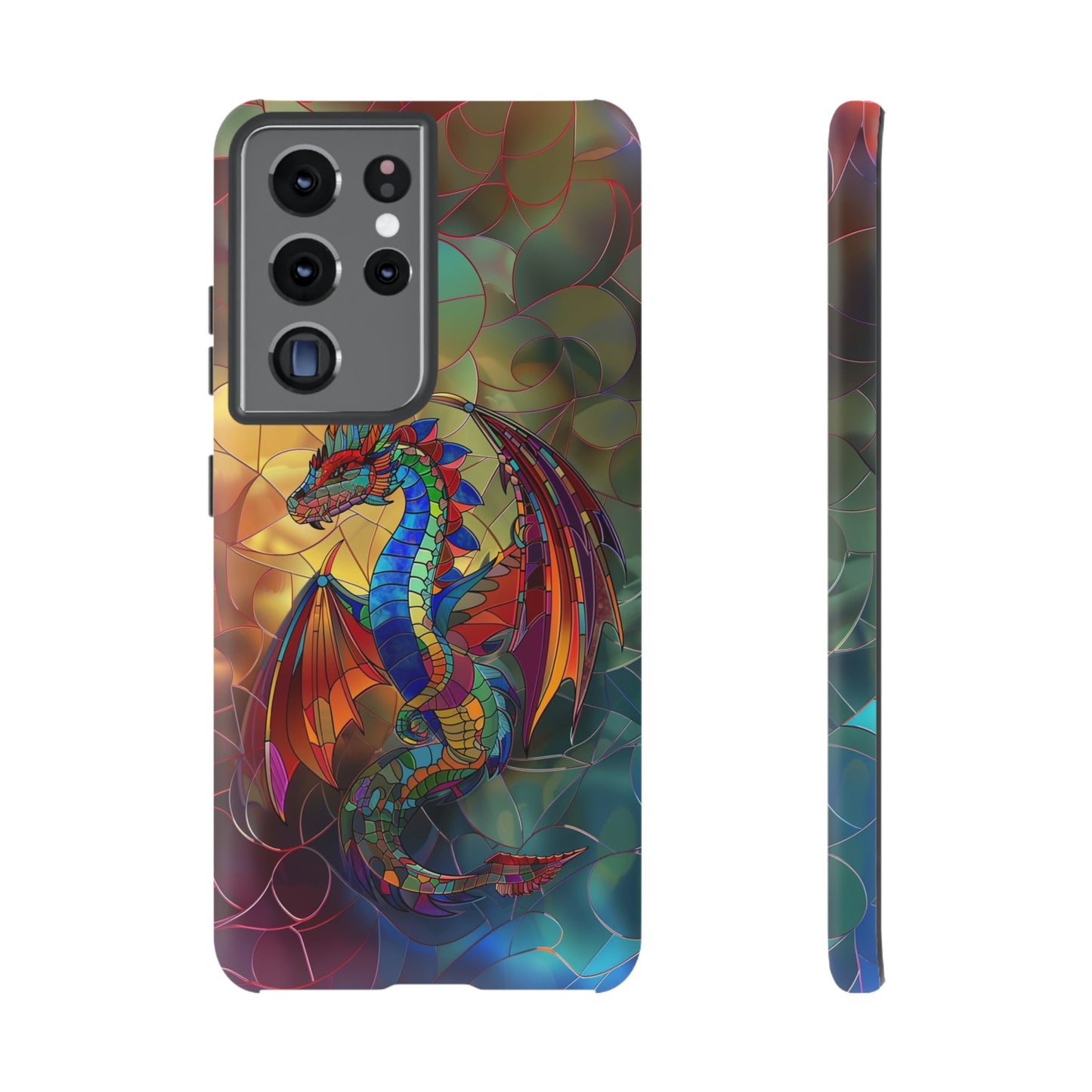 Stained Glass Dragon Phone Case - Colorful Fantasy Design for iPhone, Samsung Galaxy, Google Pixel Devices