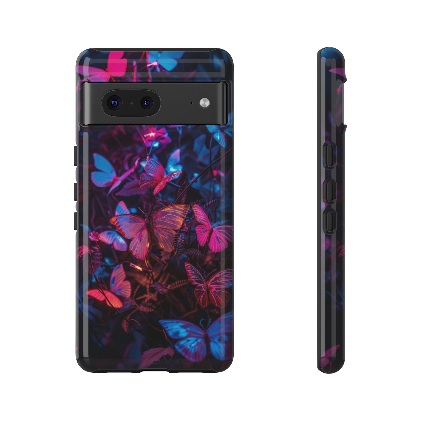 Neon Butterfly Garden Phone Case - Vibrant Nighttime Design for iPhone, Samsung Galaxy, and Google Pixel Devices