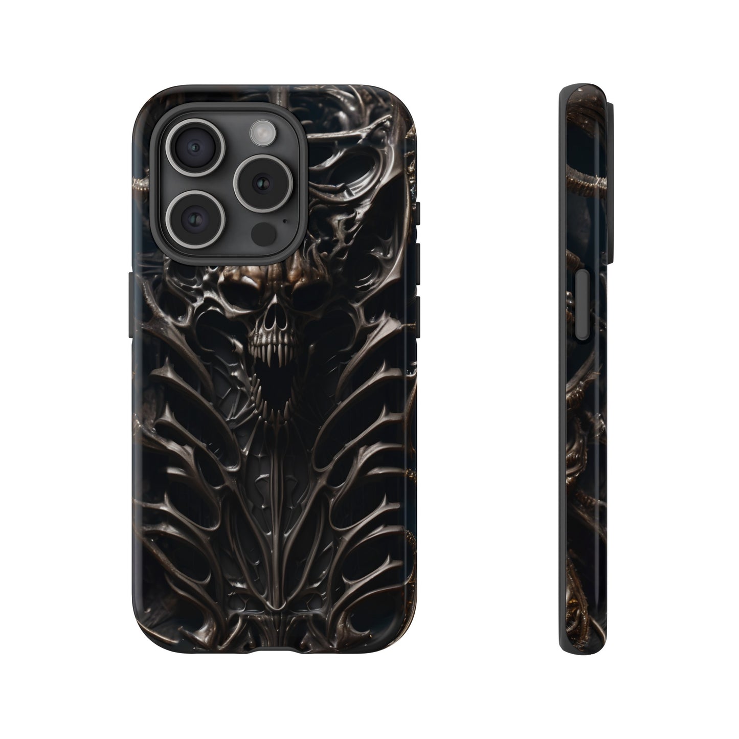 Biomechanical Horror 3 Tough Phone Case – Futuristic Alien Skull Design for iPhone, Samsung Galaxy, and Google Pixel Devices