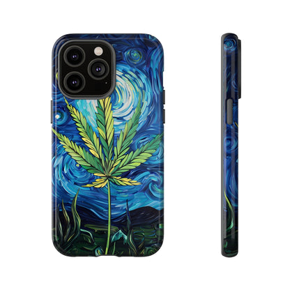 Pot Leaf Starry Night Phone Case – Artistic Marijuana Design for iPhone, Samsung Galaxy, and Google Pixel Devices