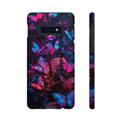 Neon Butterfly Garden Phone Case - Vibrant Nighttime Design for iPhone, Samsung Galaxy, and Google Pixel Devices