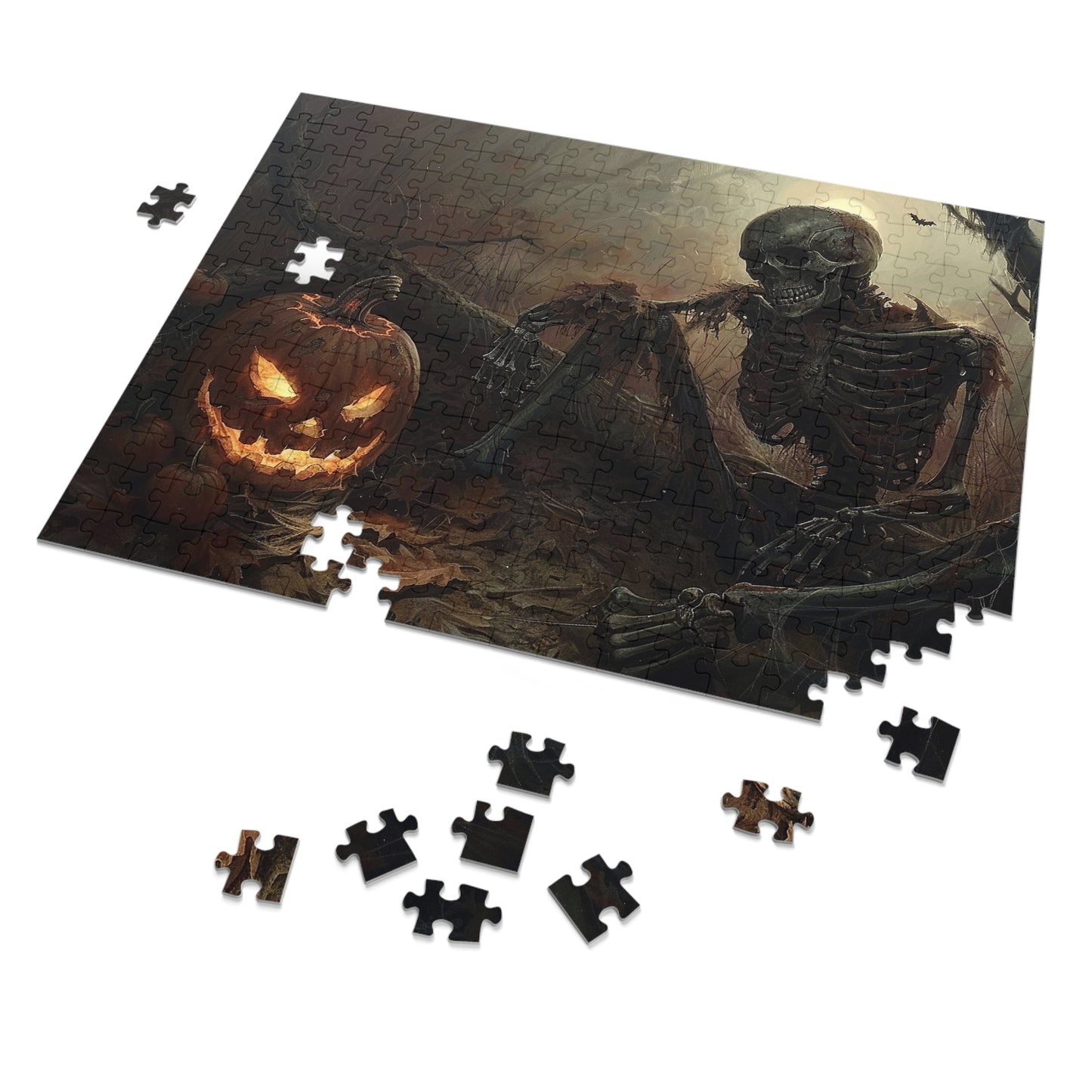 Spooky Skeleton and Jack-o'-Lantern Halloween Jigsaw Puzzle - 110, 252, 500-Piece Versions