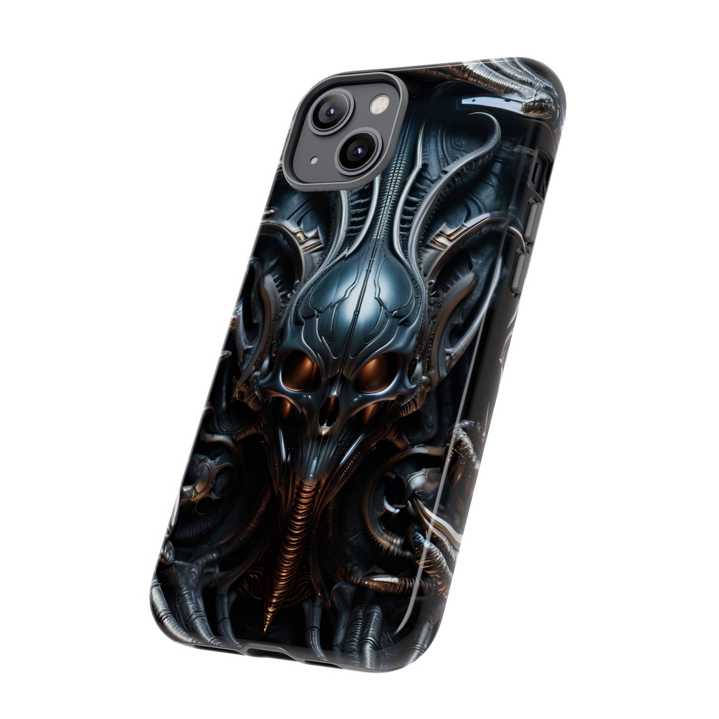 Metallic Alien Mask Phone Case – Futuristic Alien Horror Design for iPhone, Samsung Galaxy, and Google Pixel Devices