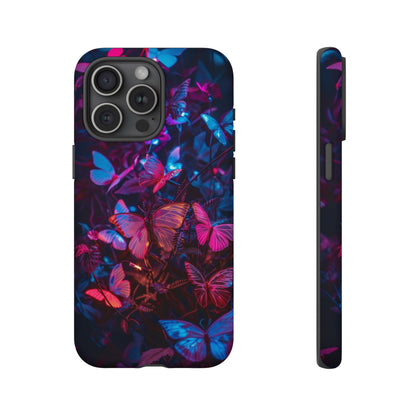 Neon Butterfly Garden Phone Case - Vibrant Nighttime Design for iPhone, Samsung Galaxy, and Google Pixel Devices