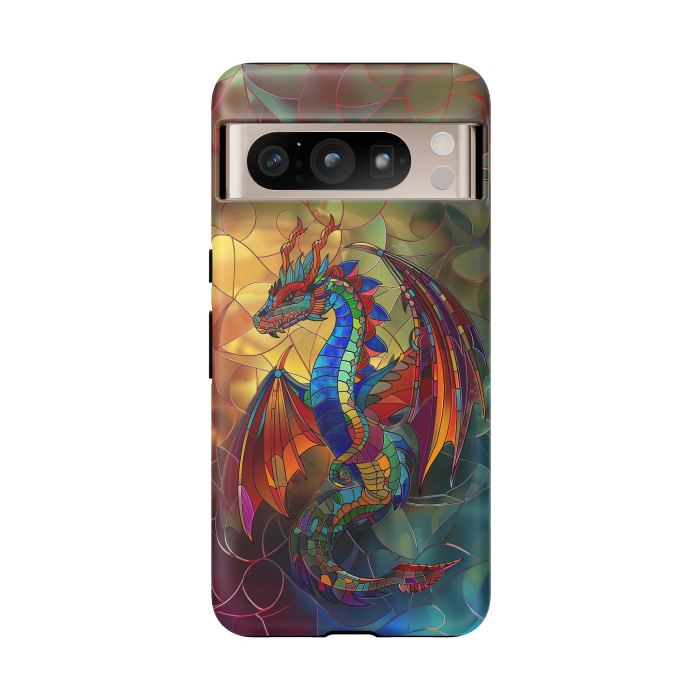 Stained Glass Dragon Phone Case - Colorful Fantasy Design for iPhone, Samsung Galaxy, Google Pixel Devices