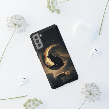 Black Cat on Crescent Moon Phone Case - Mystical Night Sky Design for iPhone, Samsung Galaxy, and Google Pixel Devices