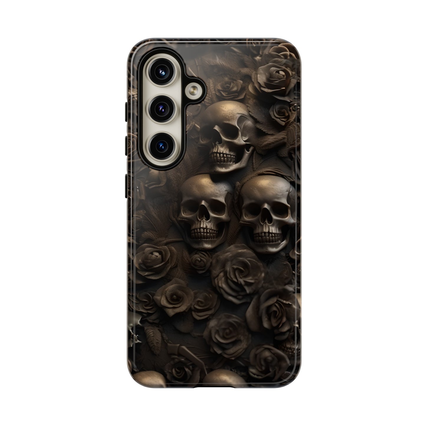 Sepia Gothic Skulls and Roses Phone Case – Dark Floral Design for iPhone, Samsung Galaxy, and Google Pixel Devices