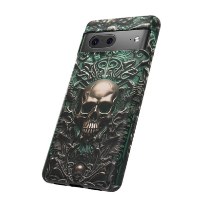 Green Skull Phone Case – Ornate Gothic Design for iPhone, Samsung Galaxy, and Google Pixel Devices