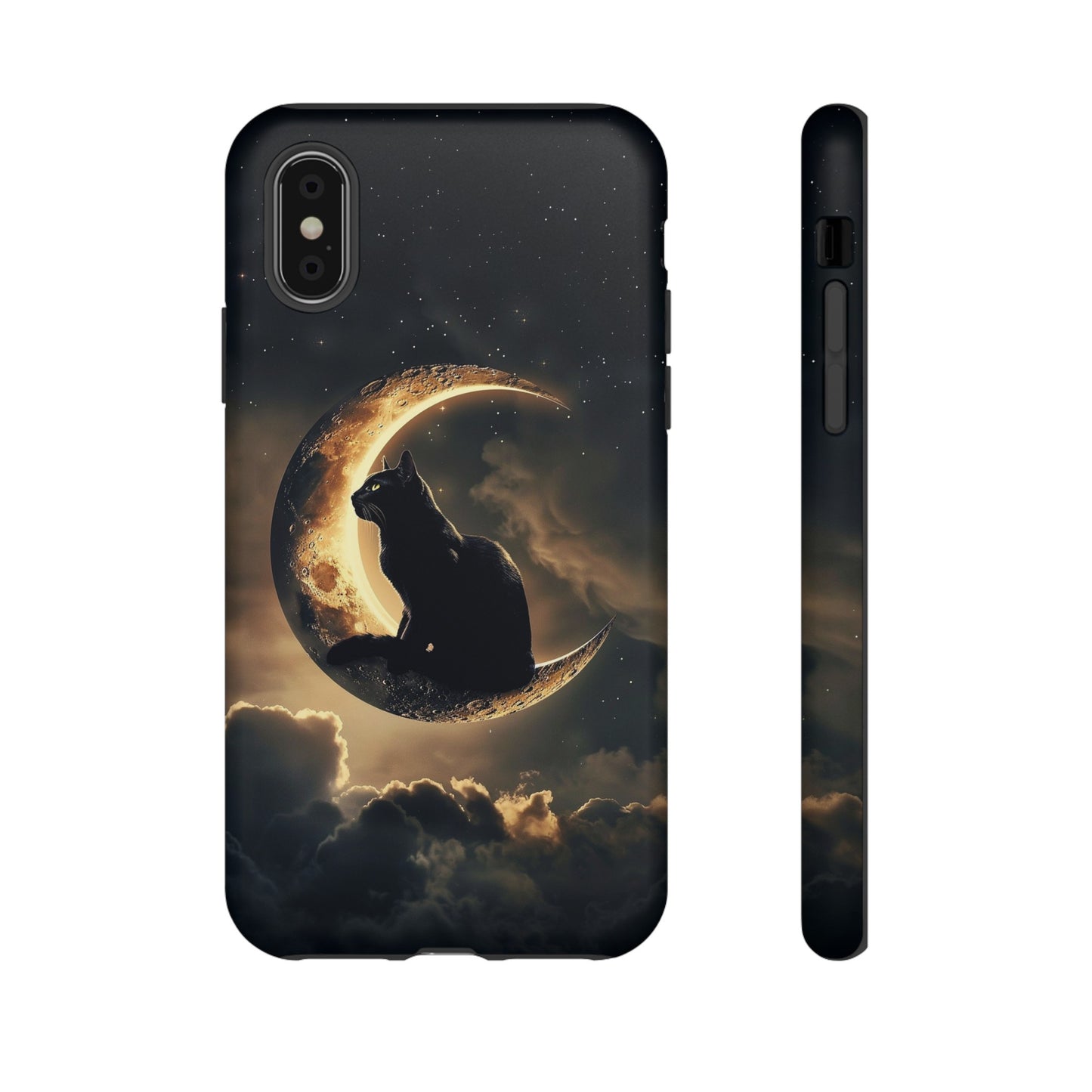 Black Cat on Crescent Moon Phone Case - Mystical Night Sky Design for iPhone, Samsung Galaxy, and Google Pixel Devices