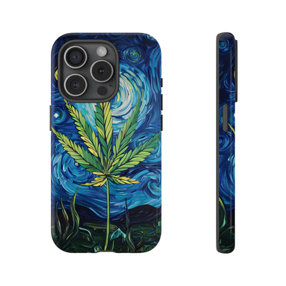 Pot Leaf Starry Night Phone Case – Artistic Marijuana Design for iPhone, Samsung Galaxy, and Google Pixel Devices